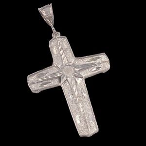 Large Vintage Sterling Diamond Cut 1ofakind Cross Pendant